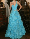 Pretty Prom Dress A Line V-neck Pleated Gala Gown Evening Dress Birthday Party Outfits HZ0427
