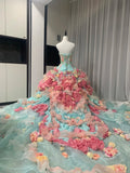 Colorful Ball Gown Strapless Floral Evening Dress Quinceanera Dress 18th Birthday Prom Gown HZ0427