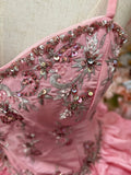 Charming Ball Gown Pink Spaghetti Straps Pleated Evening Dress Quinceanera Dress 18th Birthday Prom Gown HZ0427