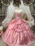 Charming Ball Gown Pink Spaghetti Straps Pleated Evening Dress Quinceanera Dress 18th Birthday Prom Gown HZ0427