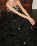 Chic Prom Dress Black Strapless Pleated Gala Gown Evening Dress Graduation Dress HZ0427