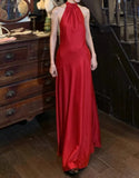 Beauty Prom Dress Satin Halter Gala Gown Evening Dress Graduation Dress HZ0427