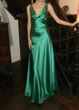 Chic Prom Dress A Line Satin V-neck Gala Gown Fomal Evening Dress Graduation Dress HZ0427