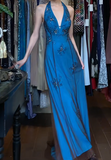 Stunning Prom Dress A Line Blue Halter Gala Gown Fomal Evening Dress Graduation Dress HZ0427