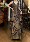 Pretty Prom Dress V-neck Pleated Gala Gown Fomal Evening Dress Birthday Party Dress HZ0427
