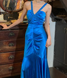 Stunning Prom Dress Royal Blue V-neck Pleated Mermaid Gala Gown Formal Evening Dress 18th Birthday Party Dress HZ0427