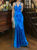 Stunning Prom Dress Royal Blue V-neck Pleated Mermaid Gala Gown Formal Evening Dress 18th Birthday Party Dress HZ0427