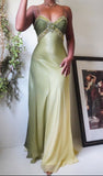 Vintage Mermaid Spaghetti Straps Ombre Green Chiffon For Women Party Dress Long Formal Prom Dresses 18th Birthday Gowns HZ0311