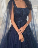 Elegant Ball Gown Square Neck Tulle With Beads Winter Long Formal Ideas Prom Evening Dresses Dinner Outfits Party Gowns HZ0311