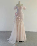 Classy Mermaid Off The Shoulder Light Pink Tulle Prom Dresses Inspo For Teens Formal Dress Party Outfits Prom Gowns HZ0311