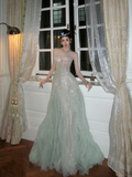 Glitter A line Strapless Green With Beaded Crystals Prom Dress Aesthetic Long Graduation Evening Outfits HZ0311