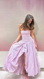Classy Strapless Pink Split Prom Dresses A-line Party Formal Dress Formal Gowns HZ0311