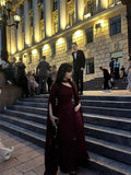 Vintage A Line Burgundy Long Sleeves Chiffon Long Prom Dresses Aesthetic For Teens Formal Dress Party Outfits Prom Gown HZ0311
