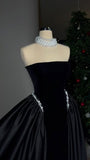 Elegant A line Strapless Burgundy Velvet With Beads Winter Long Formal Ideas Prom Evening Dress Dinner Outfits Party Gowns For Women HZ0311