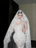 Princess Wedding Dresses Mermaid High Neck Lace Tulle Bodice Brides Dress Style For Brides Fitted Long Bridal Gowns HZ0311