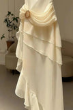 Modest Mermaid Spaghetti Strap Ivory Chiffon Party Dress Pleated Prom Dresses HZ0311