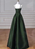 Classy Simple A-Line Dark Blue Satin Long Prom Dress, Dark Blue Long Formal Dress HZ0311
