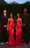 Gorgeous Mermaid Off The Shoulder Red Sequins Beaded Bodice Prom Dresses Long Formal Party Gown HZ0311
