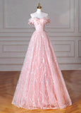 Modest Ball Gown Off The Shoulder Pink Sequin Long Prom Dresses Inspo Senior Night Dance Prom Dress HZ0311