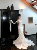 Simple Mermaid One Shoulder White Wedding Dress With Train Fairytale Brides Gown Wedding Dresses HZ0311