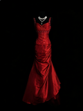 Classy Mermaid Sweetheart Red Satin Long Senior Prom dresses High School Formal Dresses HZ0311