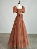 Modest A line Square Neck Polka Dots Tulle Prom Dresses Inspiration Party Gowns Princess Formal Dress HZ0311