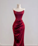 Romantic Mermaid Strapless Burgundy With Ruffles Long Prom Dresses Impress 18th Birthday Outfits Party Gown HZ0311
