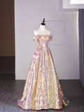 New Ball Gown Strapless Sequins Short Sleeves Long Prom Dresses For High School Teens Girls Formal Bridesmaid Dress HZ0311