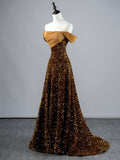 Modest A line Off The Shoulder Sequins College Formal Outfit Long Prom Graduation Dresses For Teens HZ0311