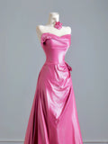 Timeless A line Strapless With Ruched Pink Long Prom Dresses Inspiration Party Dress Prom Gowns HZ0311