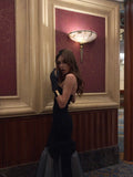 Vintage Mermaid Strapless Black Polka Dots Satin Long Prom Dresses Inspo Semi Formal Gown HZ0311