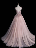 Elegant Ball Gown Square Neck Pink Tulle Long Prom Dresses For Teens Evening Outfits Formal Dress HZ0311