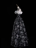 Modest Ball Gown Off The Shoulder Black Floral Sequin College Formal Sweet 16 Outfit Long Prom Dresses For Teens HZ0311