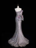 Princess Mermaid Sweetheart Grey Sequined With Slit Long Formal Evening Dress Gowns Prom Dresses HZ0311