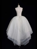 Classy Ball Gowns High Low Strapless White Tulle Prom Dresses Graduation Gown 20th Birthday Outfits HZ0311