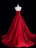 Modest Ball Gown Strapless Red Pleated Ruffles Long Prom Dresses Night Semi Formal Dress HZ0311