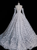 Fairytale Fantasy Art Wedding Dresses Ball Gown Sweetheart Lace White With Long Sleeves Train Brides Dress Fitted Bridal Gowns HZ0311