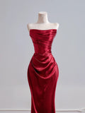 Romantic Mermaid Strapless Red Satin Long Prom Dresses Impress 18th Birthday Outfits Party Gown HZ0311