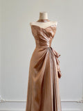 Simple A Line Sweetheart Champagne With Slit Prom Dresses Long Evening Formal Gown BirthdayParty Gowns HZ0311