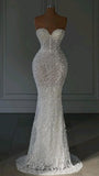 Luxury Mermaid Wedding Dresses For Women Sweetheart Neck Sleeveless Pearls Sequins Sweep Bridal Gown HZ0311