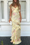 Unique Mermaid Spaghetti Straps Yellow Lace Chiffon Prom Dresses Long Party Dress 21st Birthday Outfits Graduation Gown HZ0311