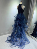 Navy Blue Sequins Long Prom Formal Dress Mermaid Evening Party Dresses HZ0311