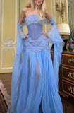 Luxury Baby Blue Pearl Chiffon Prom Dress Princess Birthday Dress For Women HZ0311