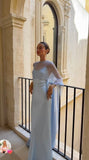 Simple A line Spaghetti Straps Blue Chiffon Party Dresses Prom Dresses Impress Wedding Guest Dress HZ0311