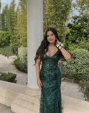 Sexy Prom Dresses Inspiration Mermaid Spaghetti Strap Dark Green Sequin Semi Formal Party Dress For Teens High Schools HZ0311