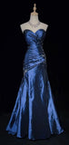 Sexy Sweetheart Sleeveless Mermaid Satin Long Navy Blue Prom Dresses For Party Gown HZ0311