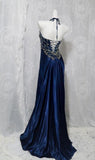Luxury Mermaid Navy Blue Beaded Slit Evening Dress Formal Prom Dress For Party Gown HZ0311