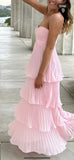 Chic A Line Sweetheart Pink Long Prom Dress with Ruffles HZ0311