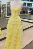 Chiffon Fuchsia Sweetheart Tiered Ruffles Prom Dress with Multi Layers A line 2026 Formal Evening Gowns HZ0311