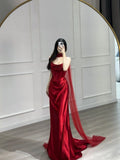 Sexy Special Occasion Dress Mermaid Burgundy Strapless Prom Dresses With Scarf Party Dress Evening Dresses HZ0311